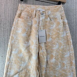 Bohme Pants‎ Womens XS Yellow White Tropical Palm Print High Rise Straight Leg